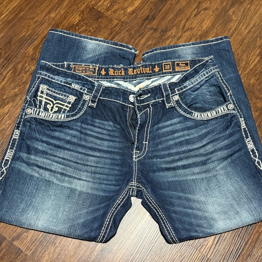 Rock Revival Dark Blue Relaxed Men's Jeans 38x28